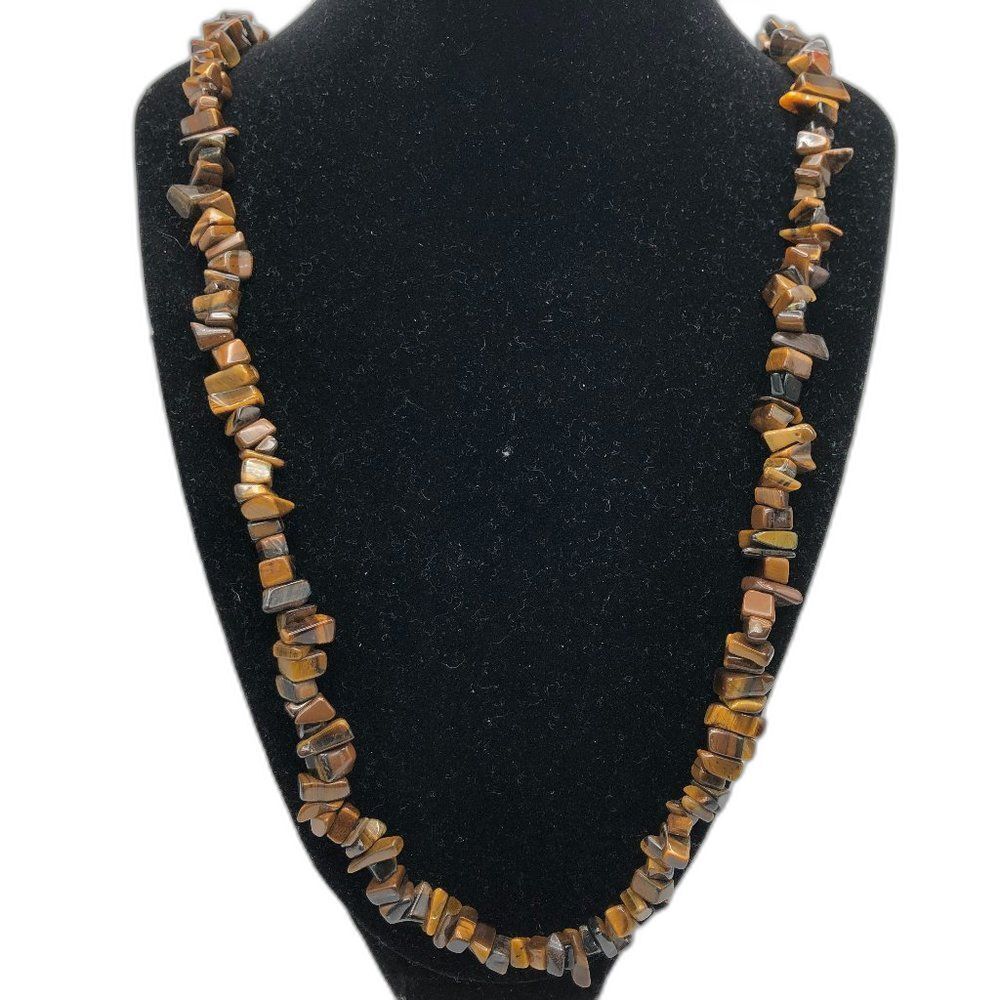 Vintage Tiger's Eye Chip Necklace 34 Inches Bohemian Boho
